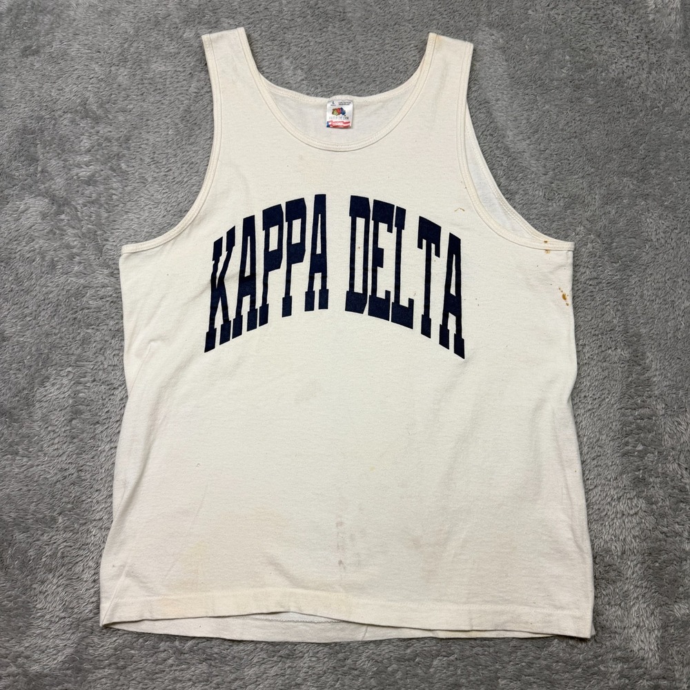 Vintage 90s Kappa Delta Tank Top Adult L White Black Fruit of The Loom Sorority